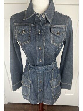 Vintage Harold’s Denim Belted Jacket XS Longline Utility Jean Jacket 90s
